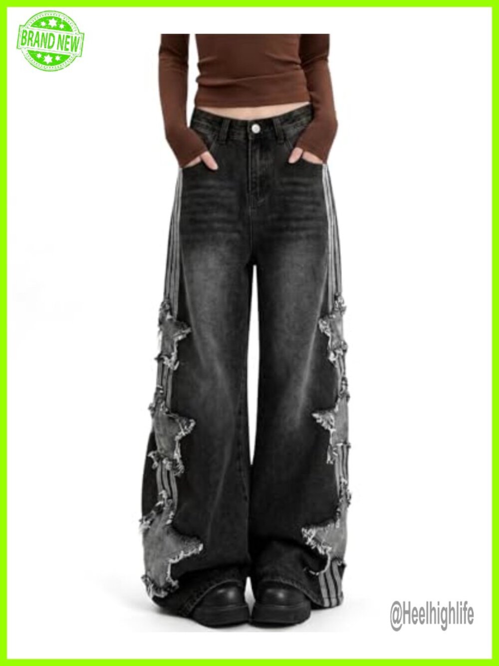 High Waisted Wide Leg Star Jeans